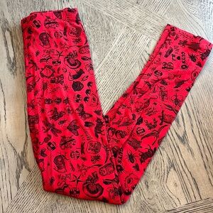 Betsey Johnson Spooky Halloween Leggings Snap Bottoms Red Black Vintage Size P